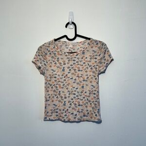 Floral Print Fitted Baby Tee - Vintage Y2K Style(TIMING)